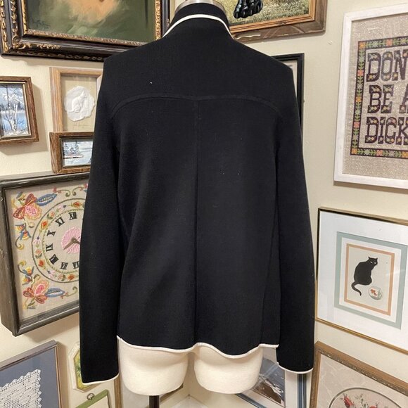 Talbots Black Cardigan Sweater Jacket With White Trim & Button Closure Size L - Picture 4 of 6